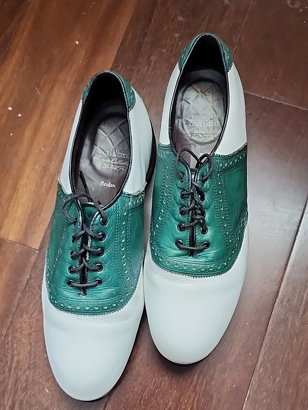 Vintage Allen Edmonds Redan Honors Collection Golf Shoes  Green/White Saddle 9.5